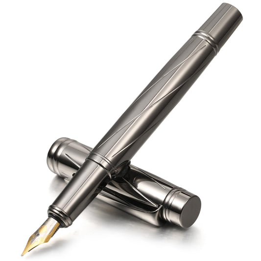 Amaxiu Luxury Metal Fountain Pen, Heavy Duty Fine Nib Fountain Pen Compatible with 3.4mm Ink Cartridges Executive Calligraphy Pen Gift for Business Office