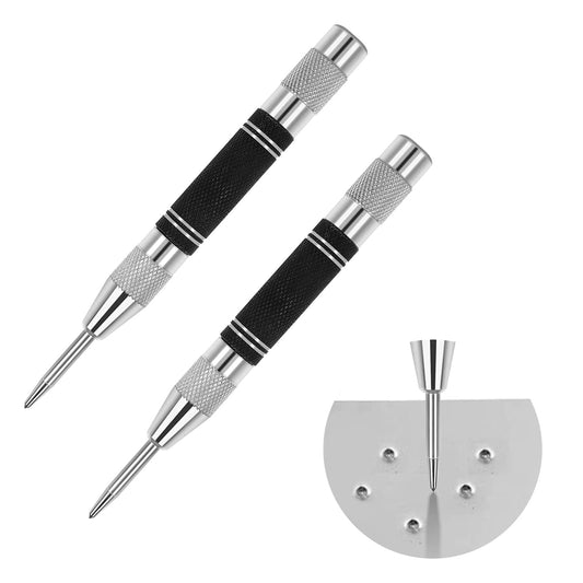Cobee 2 Pack Heavy Duty Automatic Center Punch with Adjustable One-Handed Spring Impact, Spring Loaded Tension Center Push Tool Center Hole Punch Tool for Machinists, Carpenters(Black, Silver)