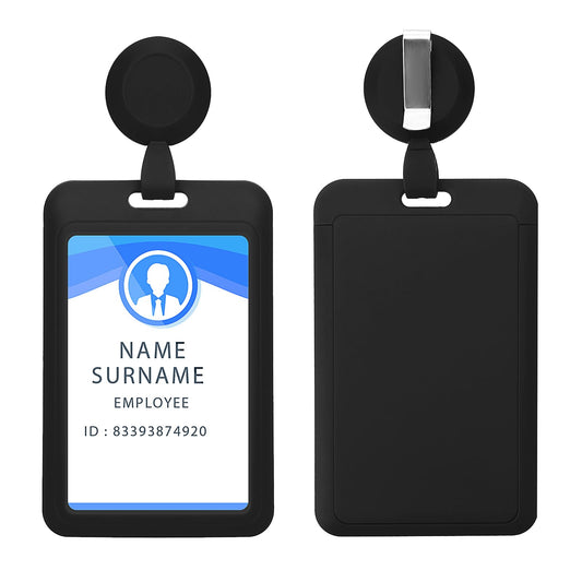 Jeffdad 2 Pcs Hard Plastic ID Badge Holder, Sliding Vertical ID Card Case with Clear Window, Work Badge Sleeve for Office School ID Credit Cards Proximity Key Cards Driver License and Passes