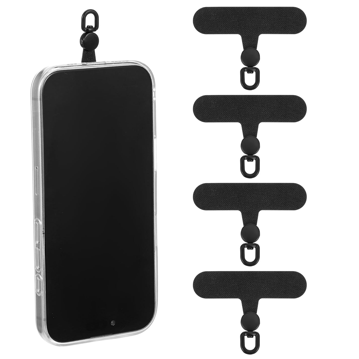 Yuanchu Pack of 4 Phone Holding Tabs, Rotates 360°, Durable Phone Lanyard Patch for Phone Strap, Compatible with Most Smartphones, black, S
