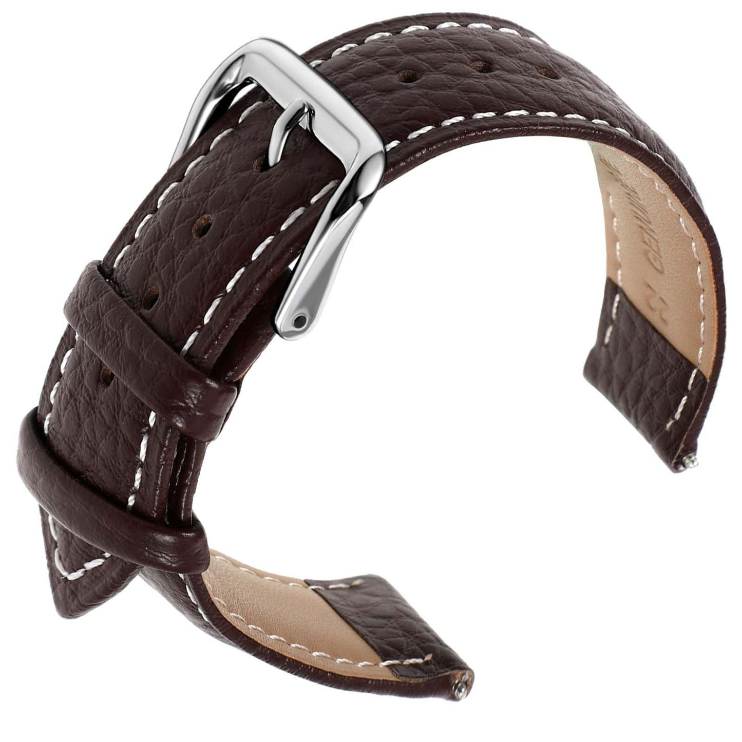 cobee Genuine Leather Watchband, First Layer Calfskin Vintage Watch Strap with Stainless Steel Buckle Universal Replacement Straps for Men Women, Lychee Grain(Coffee, 22mm)