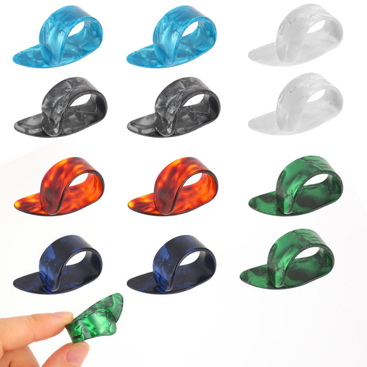 Molain 12Pcs Guitar Thumb Finger Picks, Flat Thumbpicks Celluloid Guitar Thumb Picks for Acoustic Guitar Guitar Finger Pick for Fingerstyle Acoustic Guitar Banjo or Ukulele Harp Bass (Color 1)