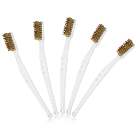Giantree 5 Pcs Small Wire Brush Set, Brass Wire Cleaning Brush Scratch Brush with Curved Handle Grip for Cleaning Welding Slag Rust Paint Dirt 3D Printer Nozzle Cleaning