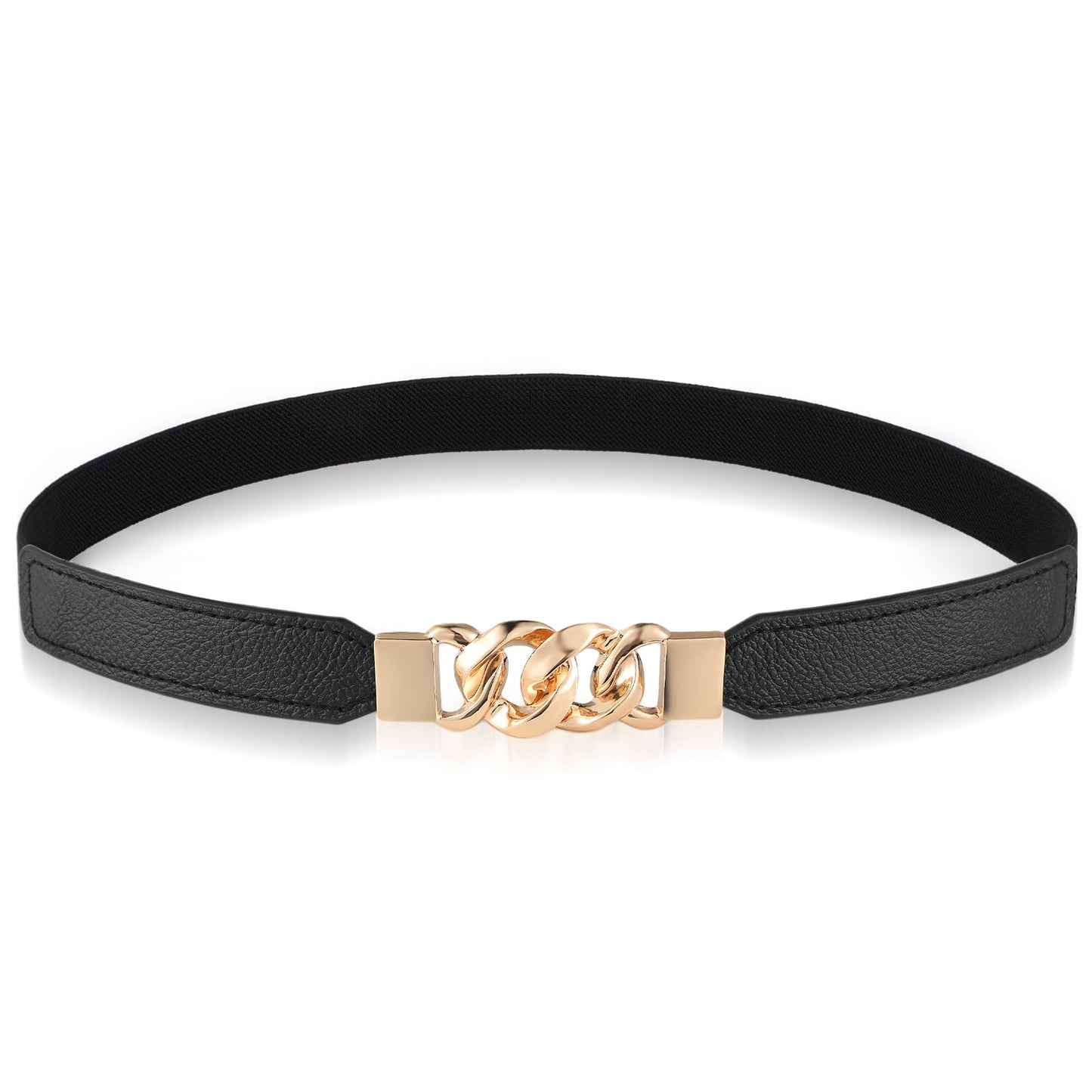 Amaxiu Women Elastic Skinny Belt, Stretchy Thin Belt Invisible Stretch Belts with Gold Buckle Ladies Waist Belt Dress Belt(Black)