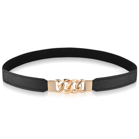 Amaxiu Women Elastic Skinny Belt, Stretchy Thin Belt Invisible Stretch Belts with Gold Buckle Ladies Waist Belt Dress Belt(Black)