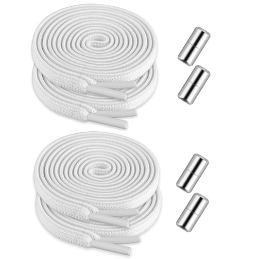 Amaxiu No Tie Shoe Laces, 2 Pairs Elastic Shoe Laces Elastic Shoelaces Stretch Tieless Shoelaces Magnetic Shoes Strings Sneakers Shoes Strings for Kids Adults(White)