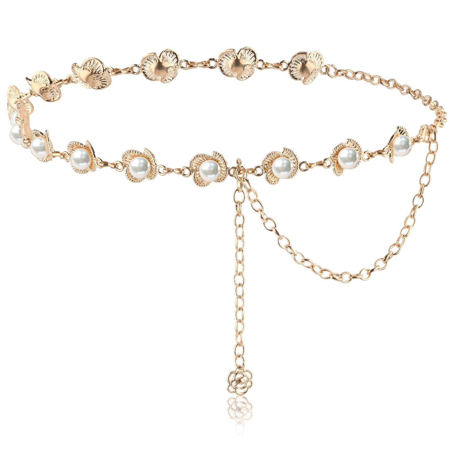 TIESOME Flower Waist Chains Belts for Women, Adjustable Metal Bridal Wedding Belt Skinny Waist Belt Decorated for Dresses