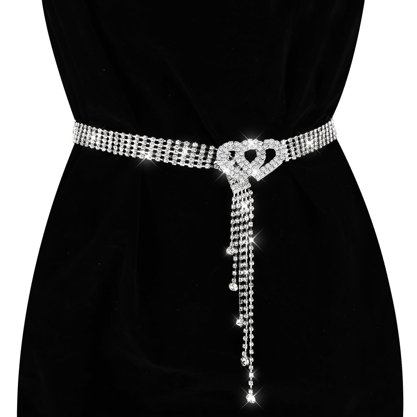 Andibro Rhinestone Belt with Heart-Shaped Buckle, Diamond Waist Belt Crystal Waist Chain Belt Waistband for Women Dresses