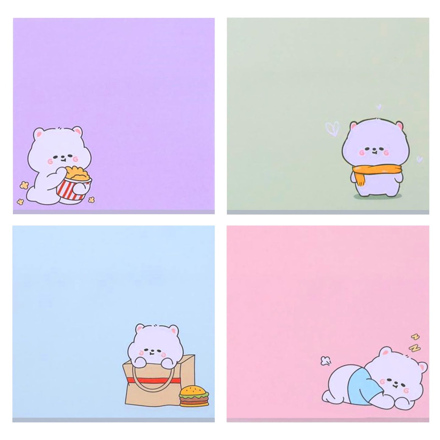 TIESOME Cute Self-Stick Note Pads, 4 Pack 320Sheets Kawaii Animal Sticky Notes Cartoon Memo Pads Markers Flags Cute Stationary Note Pads for School Home Students Office (A)