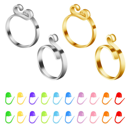 Molain 4Pcs Crochet Ring with 20 Candy-Colored Stitch Markers, Crochet Rings for Crocheting Knitting Adjustable Crochet Tension Rings is The Perfect Aid to Crochet Accessories(Silver+Gold)