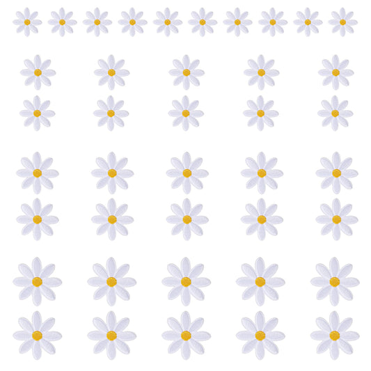 Giantree 40 Pieces of 4 Sizes of Flower Hot Stamping Patches, Daisy Hot Stamping Patches, Cute Daisy Embroidery Appliques, Fashionable Flower Patch for Clothes Bags Shoes Jackets Jeans