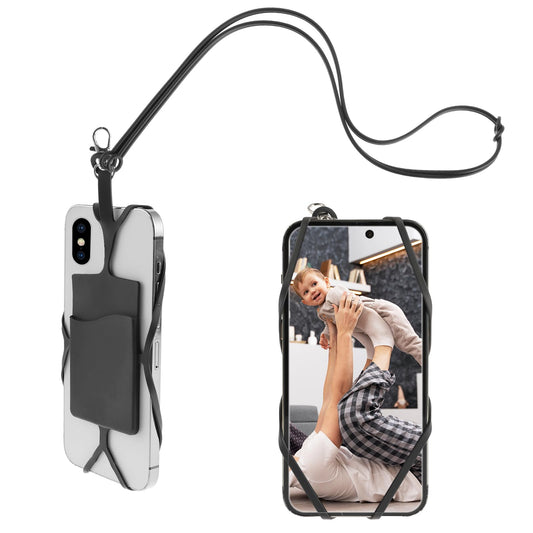 Giantree Mobile Phone Lanyard, Universal Neck Phone Holder Silicone Neck Strap with Card Pocket Phone Lanyard Protective Cover Compatible with Most Smartphones(Black)