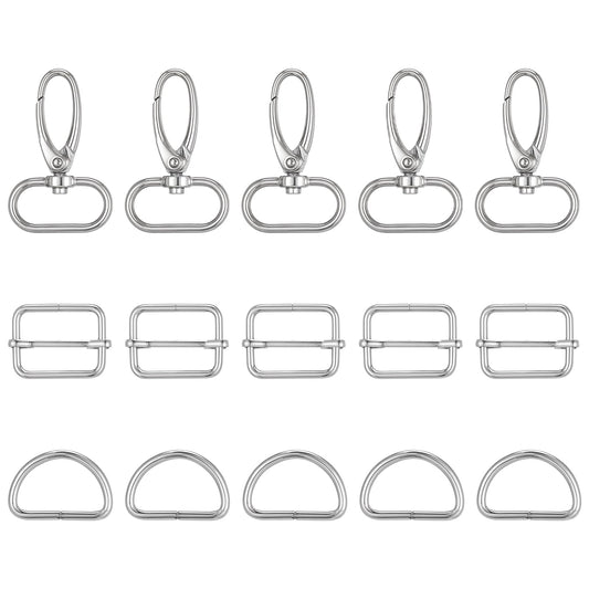 AOZUO 15 Pcs Purse Hardware for Bag Making, Silver Metal Swivel Snap Hooks, D Ring, Slide Buckle, for Bag Making Purse Strap Hardware Handbag Fasteners, Strap, Backpack Dog Collars DIY, Silver,
