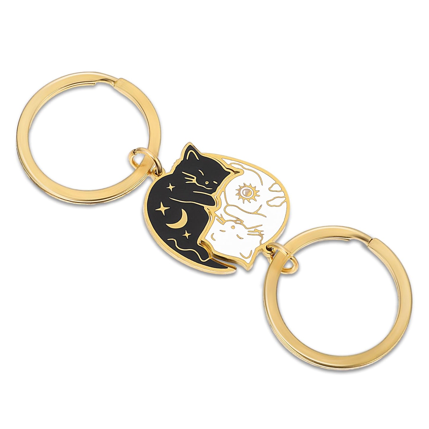 Amabro 2PCS Cute Cat Keychain, Couples Matching Gifts Best Friend Keychains Gifts Keyring Boyfriend Girlfriend Anniversary Birthday Wedding Anniversary Valentines Day(Gold)