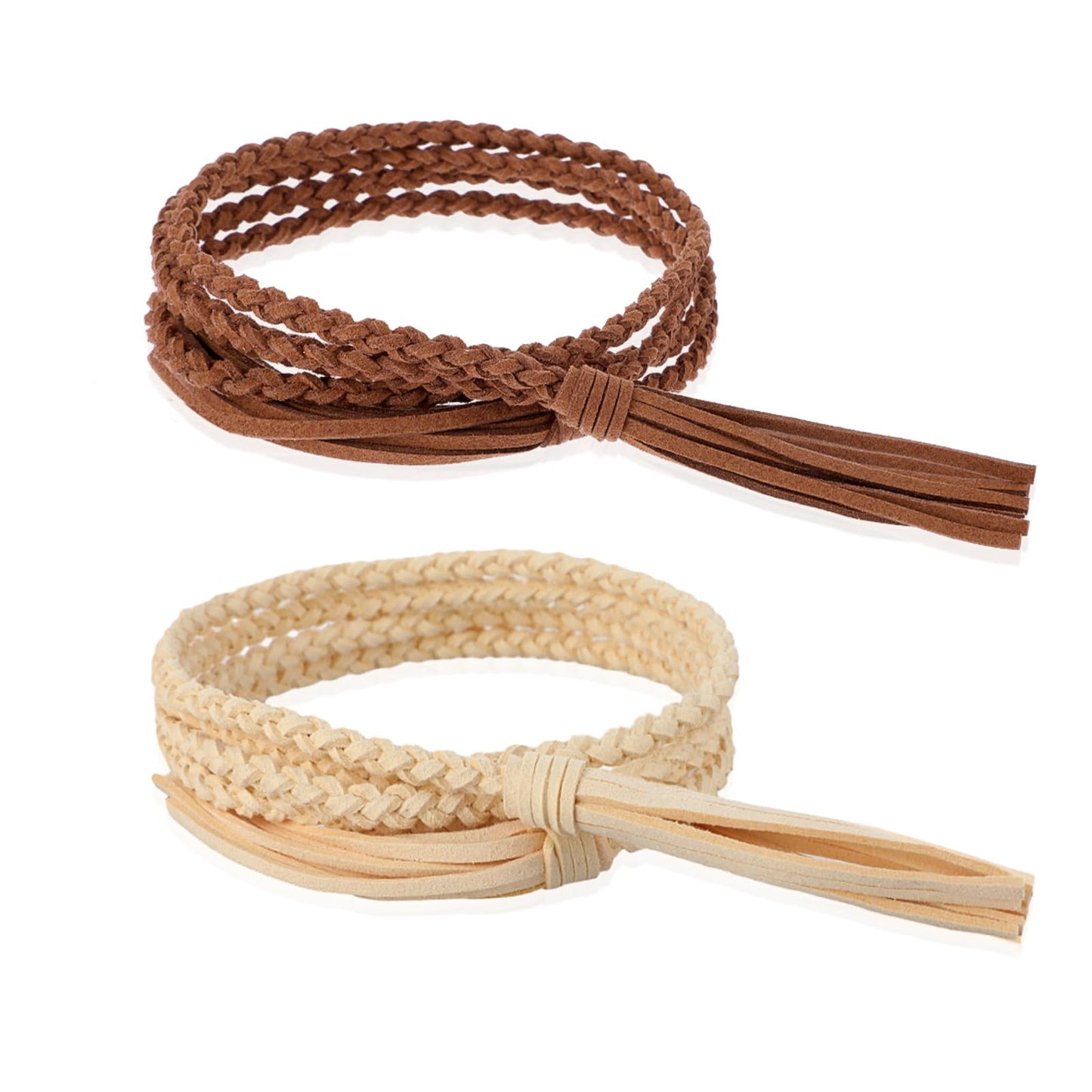 GEEHUA 2Pcs Women Skinny Tassel Belts, PU Leather Boho Waistband Braided Waist Chain Belt Woven Rope for Skirt Dress
