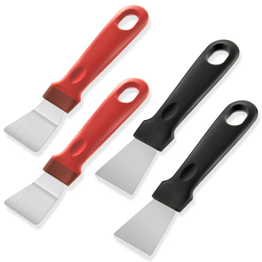 Amaxiu 2Pcs Cleaning Scrapers, Scrapers for Ovens Stoves Induction Hob Freezer Stainless Steel Scraper Corner Seam Cleaning Tools Putty Scraper with Plastic Handle for Kitchen(4Pcs)
