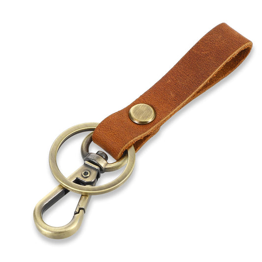 MBAIYO Leather Key Fob, Genuine Leather Key Ring with Metal Key Ring, Simple Leather Strap, Key Ring, Portable Car Key Fob with Leather Loop for Men and Women, brown, 11 cm