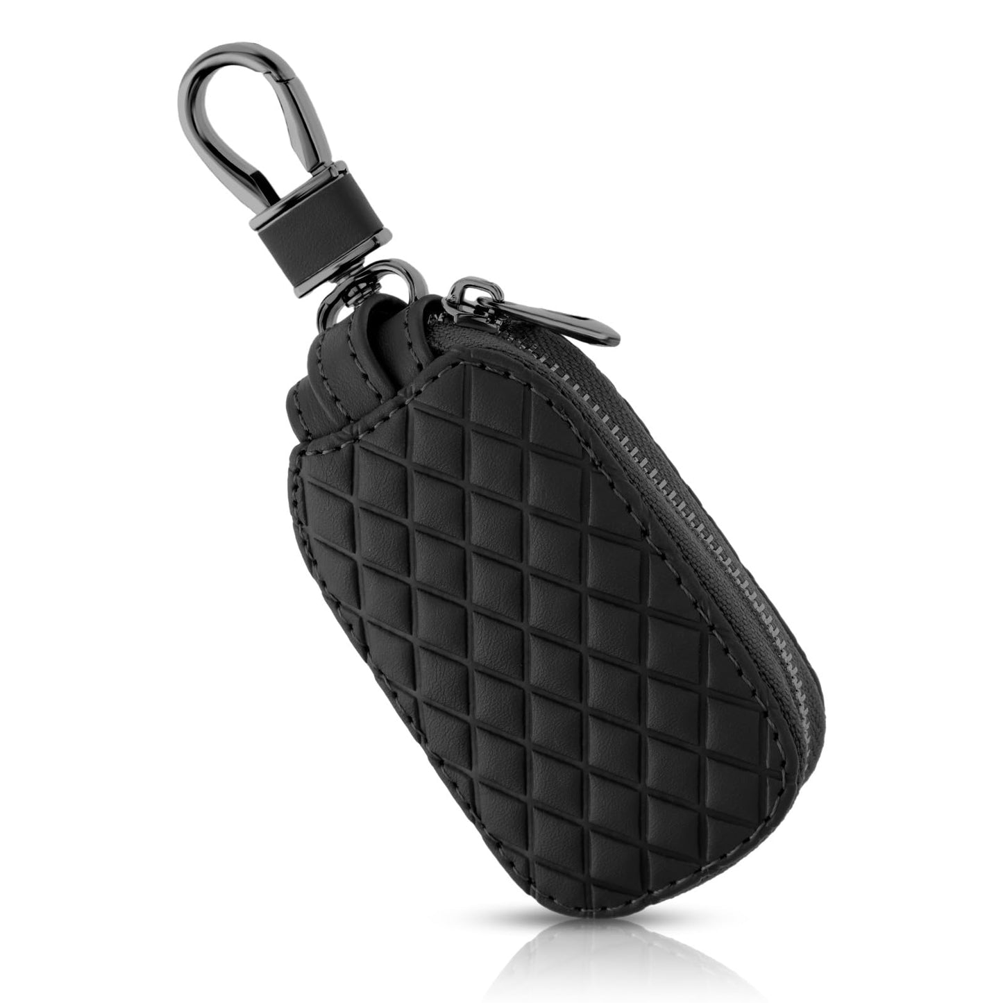 TIESOME Key Fob Case Cover, Genuine Leather Key Fob Holder, Car Key Cover Holder Anti Scratch Car Key Protector with Zipper (Black)
