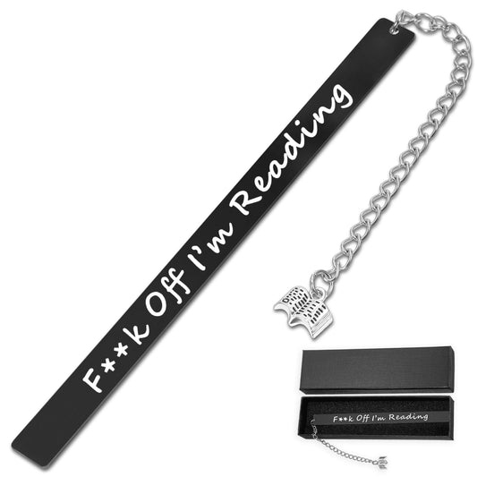 AOZUO Funny Bookmark, FCK off I'm Reading Metal Bookmark Book Lovers Gift for Reading Women Men Bookish Gifts Book Accessories for Adults Birthday Book Club Friends Writers Female Male Gifts(black)