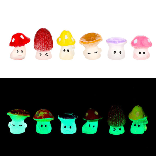 Andibro12pcs Luminous Mini Resin Mushrooms, Cute Wild Mushrooms Statue Decoration Miniature Fairy Garden Accessories for Rooms Courtyards Gardens Potted