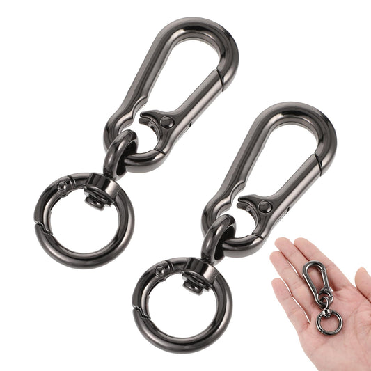MBAIYO Black Rotating Carabiner Hooks, Pack of 2 Metal Carabiner Key Rings with Swivel Removable Lobster Clasp for DIY Keychain Purse Handbag Craft Backpack Accessories