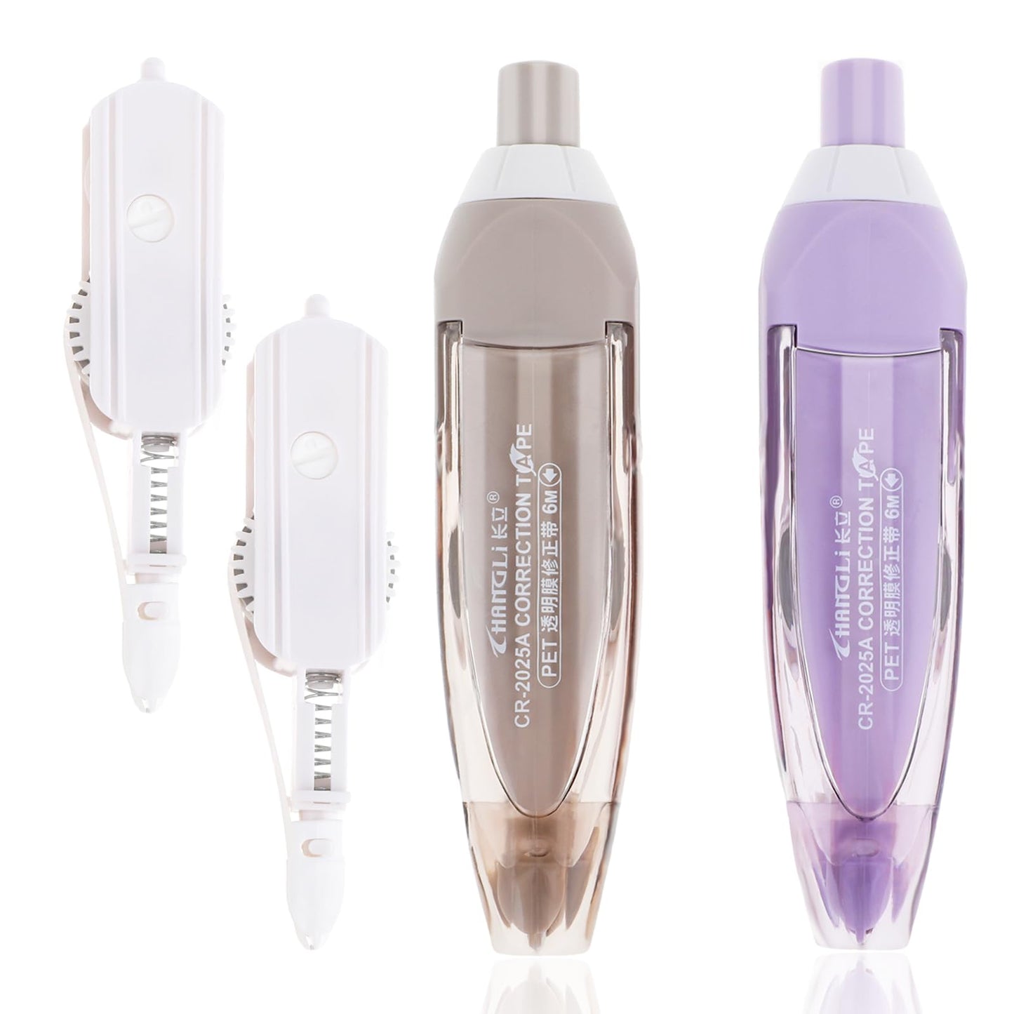 Amabro 2Pcs Retractable White Out Correction Tape, Refillable White Out Pen with 2Pcs Tape Refills Instant Correction Tape Roller for Office Home School Stationery Supplies(Gray, Purple)
