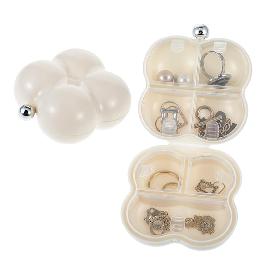AOZUO Small Jewelry Travel Case, Clouded Shaped Portable Jewelry Box Earring Case Organizer Fancy-looking Trinket Box with 7 Compartments for Rings Earrings Necklaces Jewelry and Pills (White)