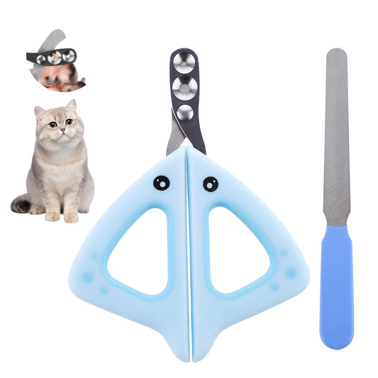 AOZUO Cat Claw Scissors with Protection, Cat Claw Cutter with 2 mm and 3 mm Hole, Professional Claw Scissors for Dogs Cats with Nail File Stainless Steel for Small Dogs Puppies Cats (Blue)