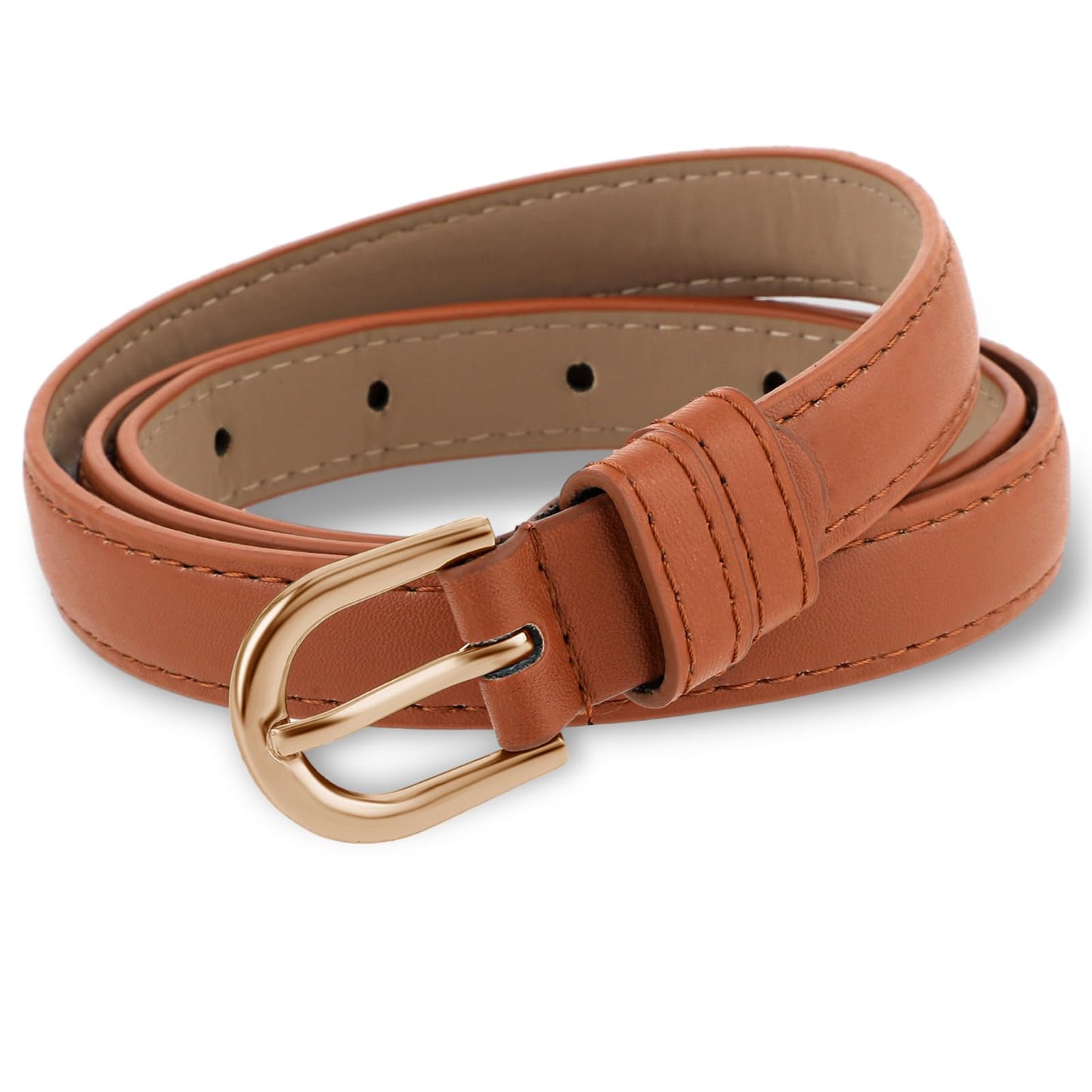 TIESOME Thin Leather Belts For Women, Thin Womens Belt Skinny Faux Leather Belt Thin Waist Belt with Buckle for Pants Dress(Beige)