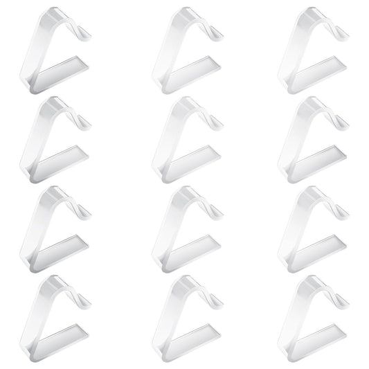 Bewudy 12 Pcs Transparent Tablecloth Clips, Plastic Table Cloth Clips Clear, Table Cover Clips Table Cloth Holder Clips for Indoor Restaurant Outdoor Camping Picnic