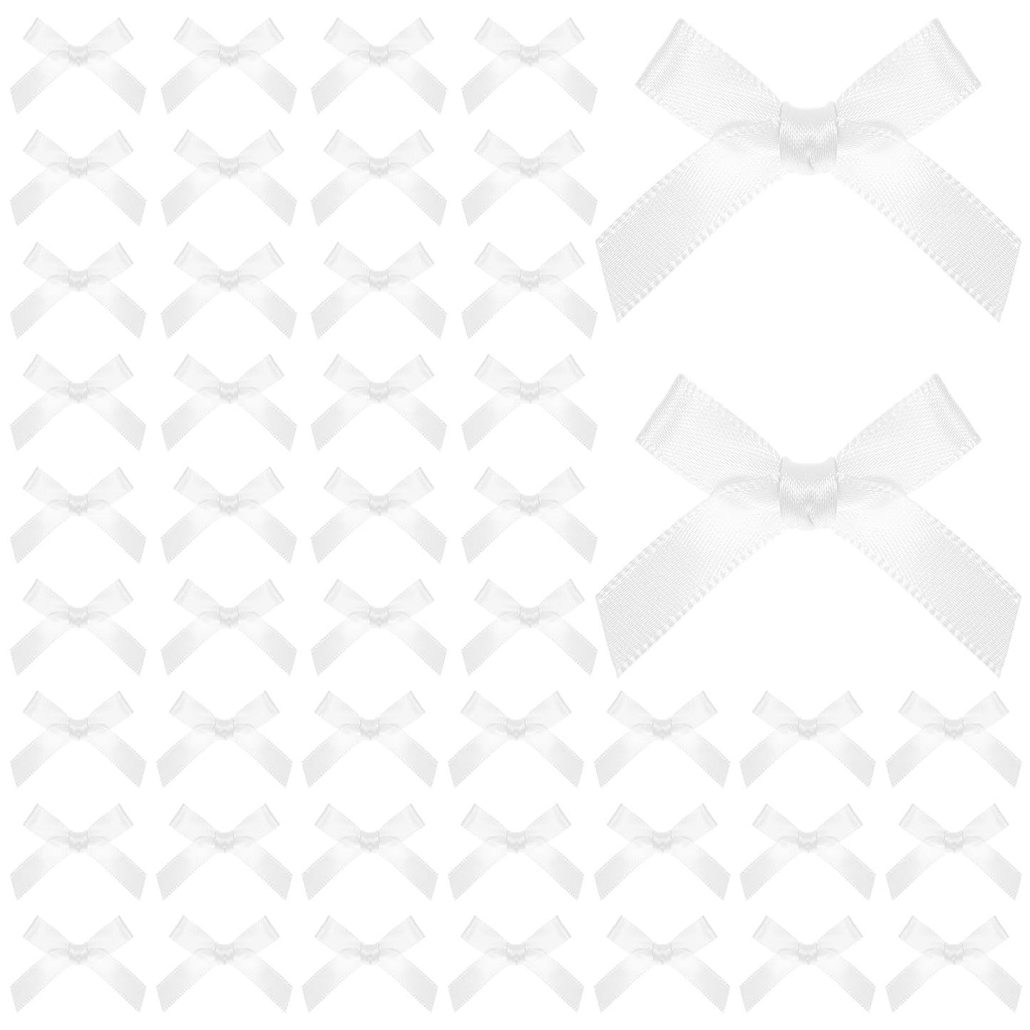 Giantree 200 Pcs Ribbon Bows, Mini Satin Fabric Bows for DIY Crafts Cute Small Bows for Sewing Scrapbooking Halloween Christmas Wedding Gift Wrapping Candy Treat Bags Decoration, 1.69x0.39in(White)