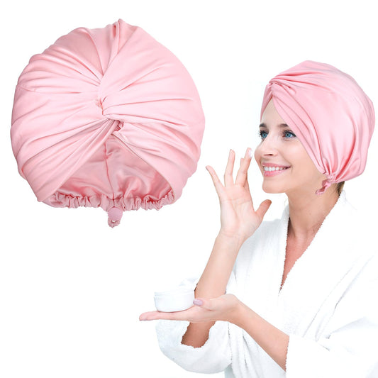 Giantree Silk Bonnet for Sleeping Women, Adjustable Silk Hair Wrap for Sleeping, Double-Layer Silk Satin Bonnet Night Wrap Sleep Cap, For Large Long Curly Hair Braid Women Men(Pink)