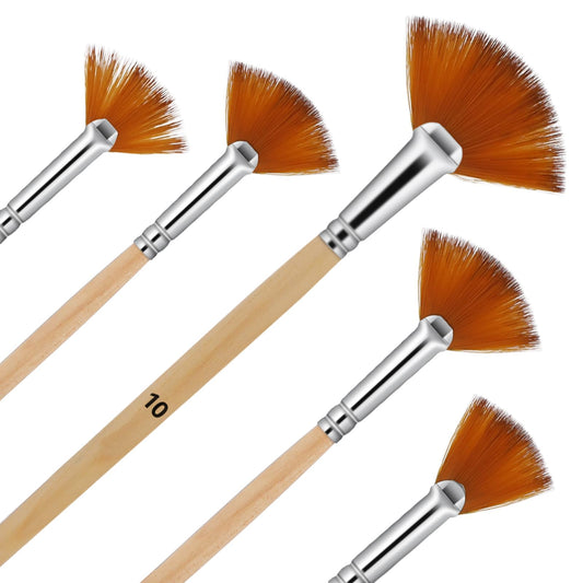 Giantree 5 Pcs Fan Paint Brushes Sets, Oil Acrylic Paint Brushes Wood Handle Nylon Hair Watercolor Fan Brush for Painting Brush for Acrylic Painting Oil Watercolor Painting DIY Craft Art Painting
