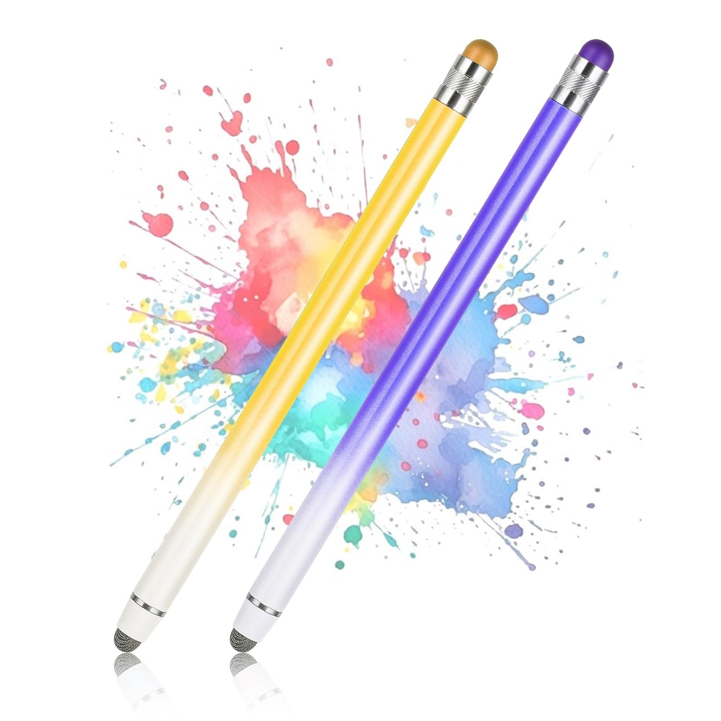 Giantree 2 Pcs Stylus Pens for Touch Screens, High Sensitivity Precision Stylus Silicone Tips Universal Stylus Pen Alloy Durable Stylus for Mobile Phone Tablets (Yellow+Purple)