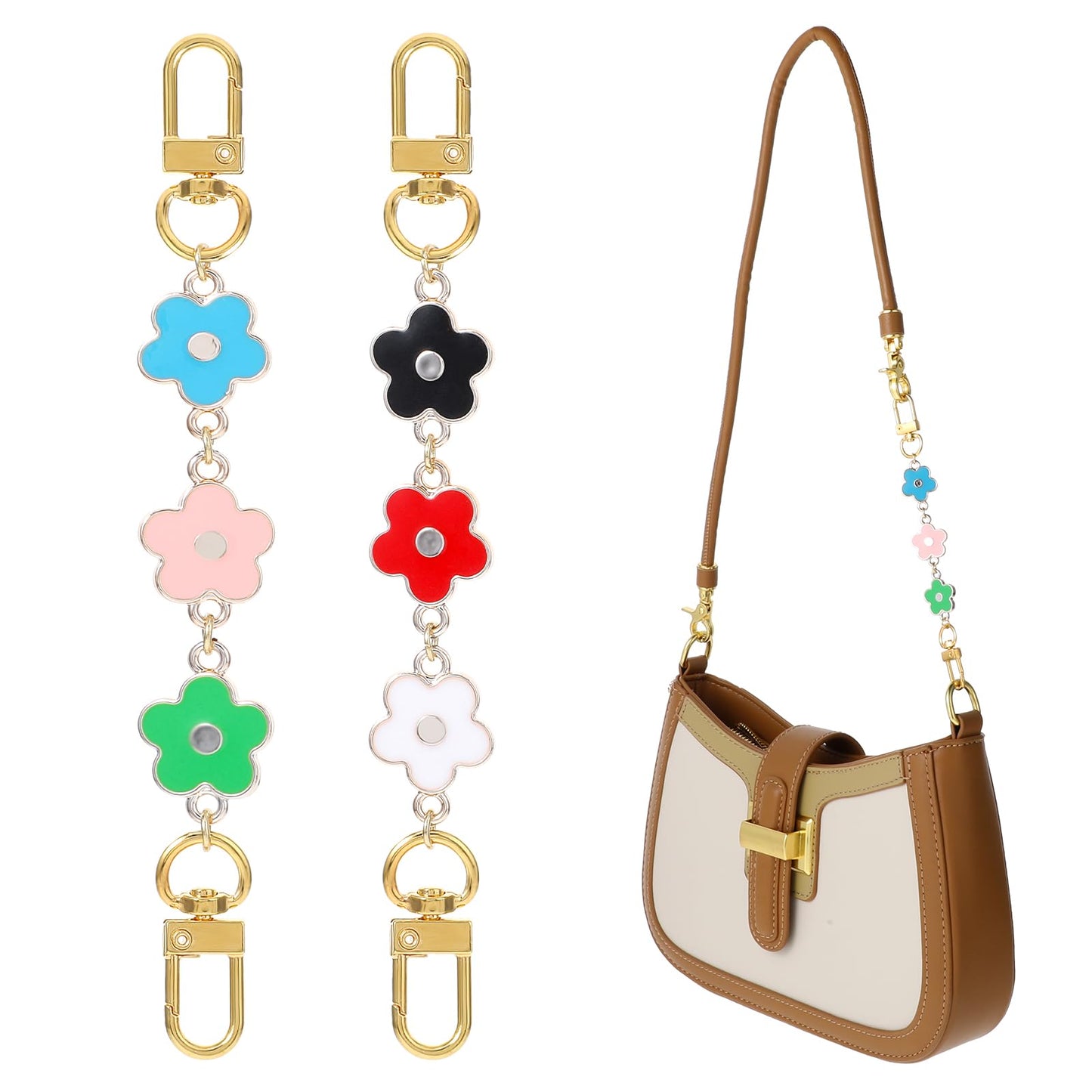 GEEHUA 2Pcs Purse Strap Extender Chains, Colorful Flower Bag Extension Chain Handbag Charms Replacement Chains for Women Girl DIY Clutch Bags Crossbody Shoulder Bag Purse Making Supplies, 5.7 Inch
