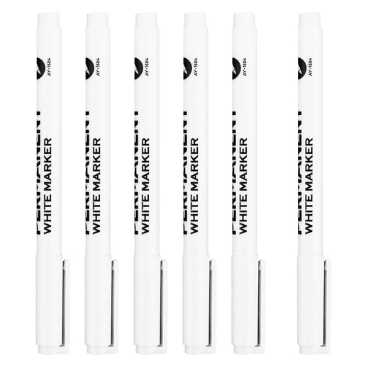 Jeffdad 6PCS White Marker Pen, 1mm Fine tip White Quick Dry Fabric Pen Waterproof Marker Pen for Paper Fabric Wood Fabric Rock Glass Plastic