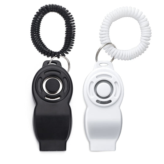 Molain 2 in 1 Dog Training Whistle Clickers, 2 Pack Pet Training Whistle Clickers with Wrist Strap Training Tools For Dog Cats Puppy Birds Horses (black+white)