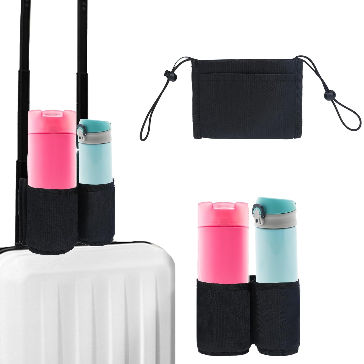Molain Luggage Cup Holder, Free Hand Drink Holder Bag for Suitcase, Universal Suitcase Cup Holder, Drink Carrier Luggage Mounted Beverage Caddy for Travelers Flight Attendants Travel Must Haves(Black)