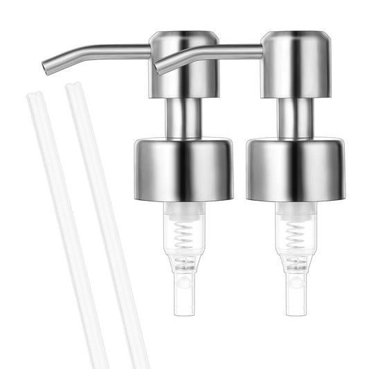 Giantree Stainless Steel Soap Dispenser Replacement Pump, 2Pack Lotion Soap Dispenser Pump Head with 18cm Hose Reusable Rustproof Soap Dispenser Replacement Pump Head 28mm for Kitchen Bathroom(Silver)