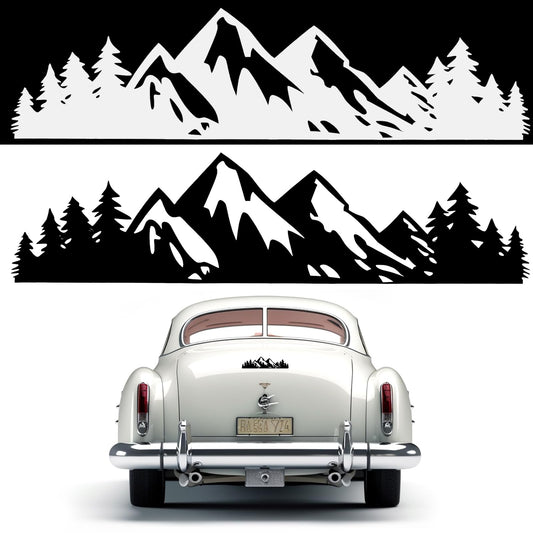 Giantree Vinyl Mountain Decal, 2Pcs Snow Tree Sticker for Trunk Rear Car Exterior Accessories for Laptop Tumblers Cars and Trucks Window Decal Stickers(Black+White,one size)