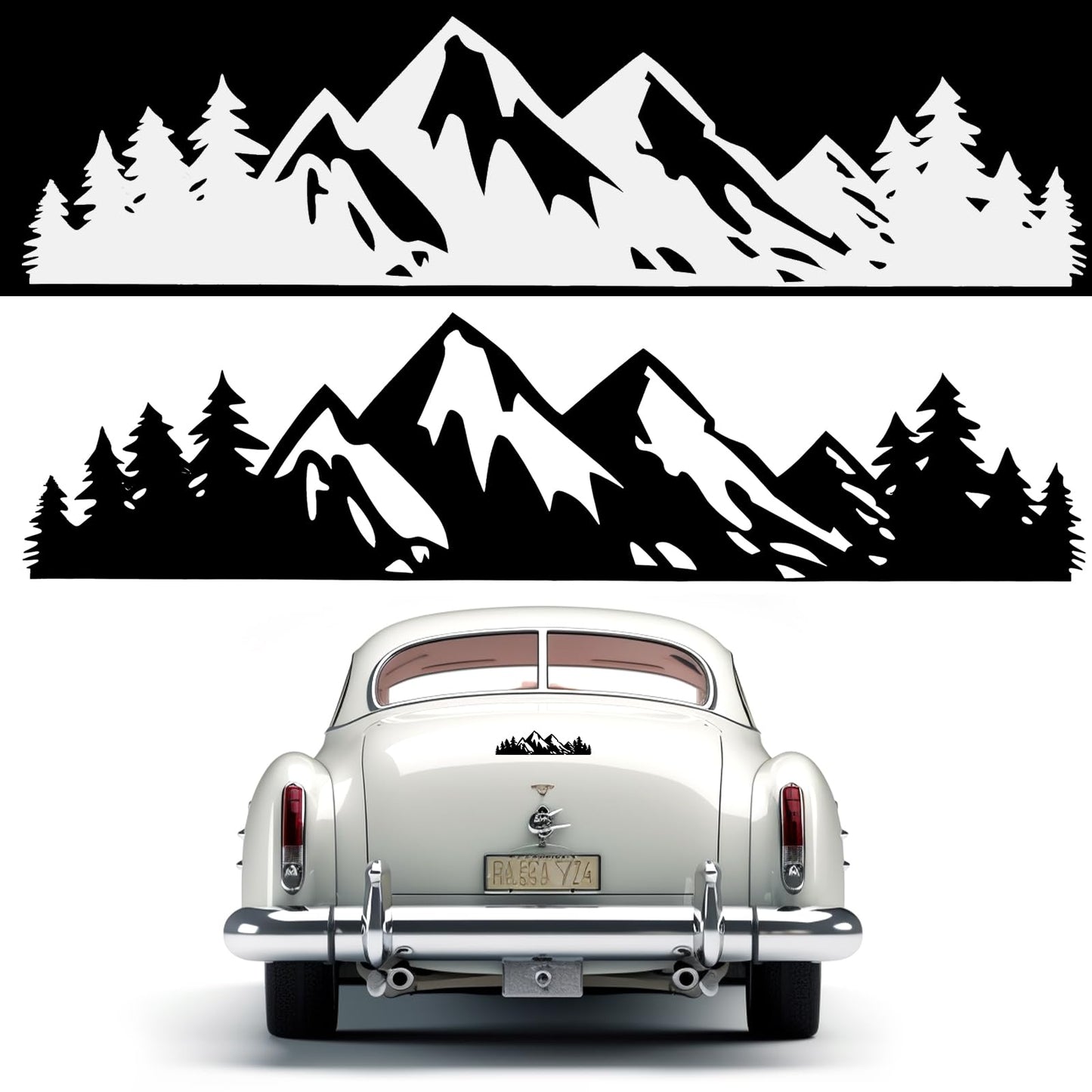 Giantree Vinyl Mountain Decal, 2Pcs Snow Tree Sticker for Trunk Rear Car Exterior Accessories for Laptop Tumblers Cars and Trucks Window Decal Stickers(Black+White,one size)