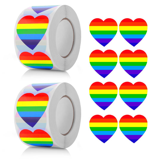 Molain Gay Pride Stickers, 1000 Pcs Rainbow Heart Stickers Roll, Stripe Love Stickers for Wedding Invitation, Thanksgiving Cards, Gift Decor