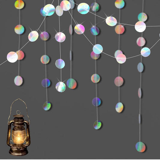 Giantree 65Ft Iridescent Circle Shiny Garlands, 5Pcs Hanging and Twinkle Little Circle Dots Streamer Bunting Banner for Wedding Birthday Graduation Christmas Party Decoration(Circle)