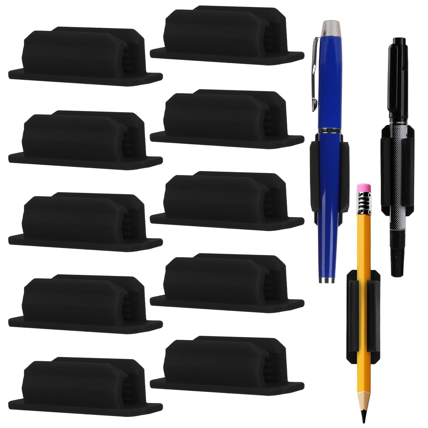simarro Pencil Holder Clips, 5/10Pcs Self-Adhesive Silicone Pen Holder Clip for Desk Fridge Whiteboard Board Erase Bulletin Board Paint Brush Stick Marking Pen(10Pcs Black)