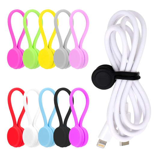 Giantree Magnetic Cable Ties, 10 Pack Reusable Silicone Magnetic Cord Twist Ties, Magnet Strap Ties for Charging Wire Organizer Earphone Cords Wrap Fridge Magnets Storage or Travel(Multicolor)