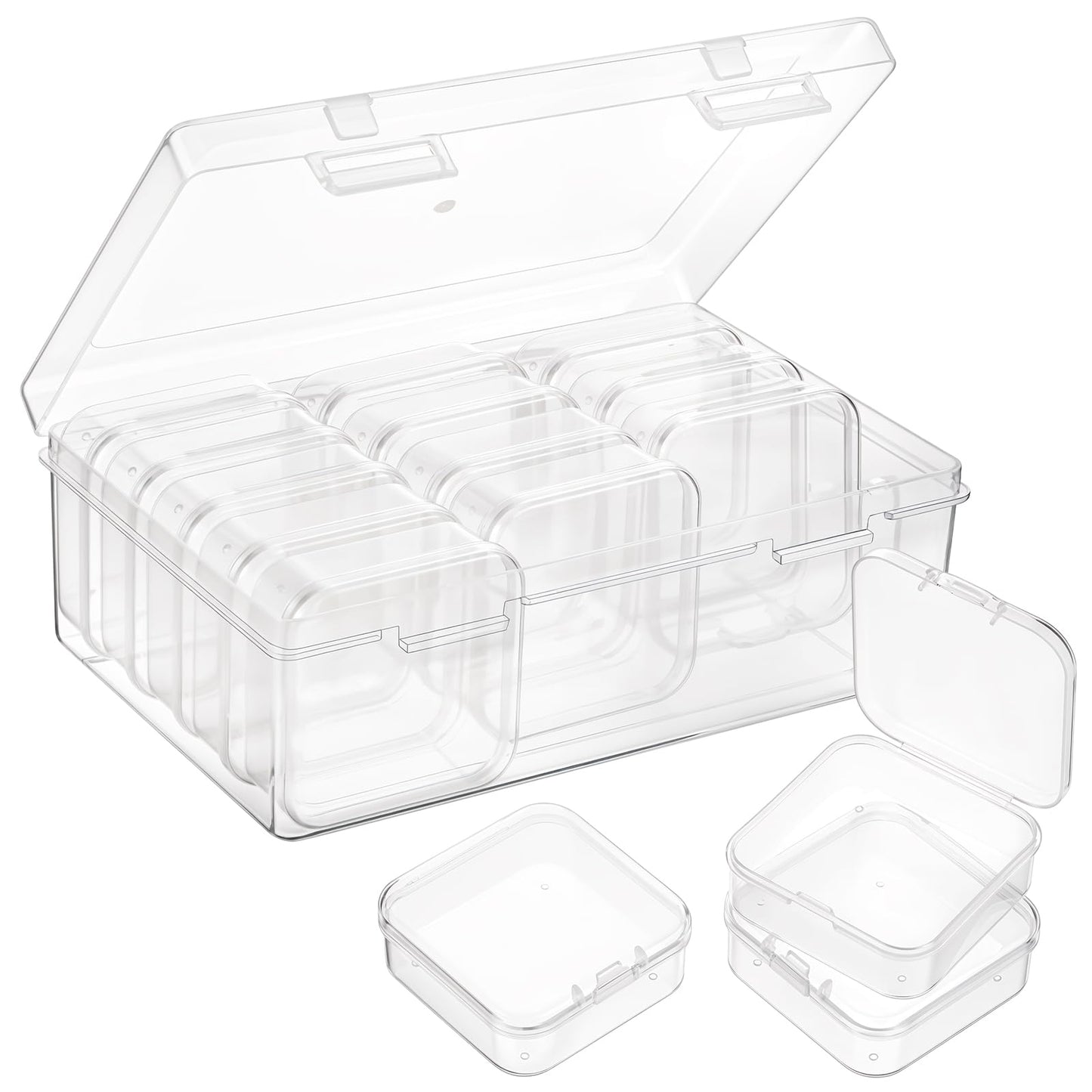 Yuanchu Pack of 16 Small Storage Boxes with Lid, Plastic Storage Container Box with Hinged Lid, Bead Organiser, Ideal for Small Parts, Rings, Earrings, Screws, Electronic Components