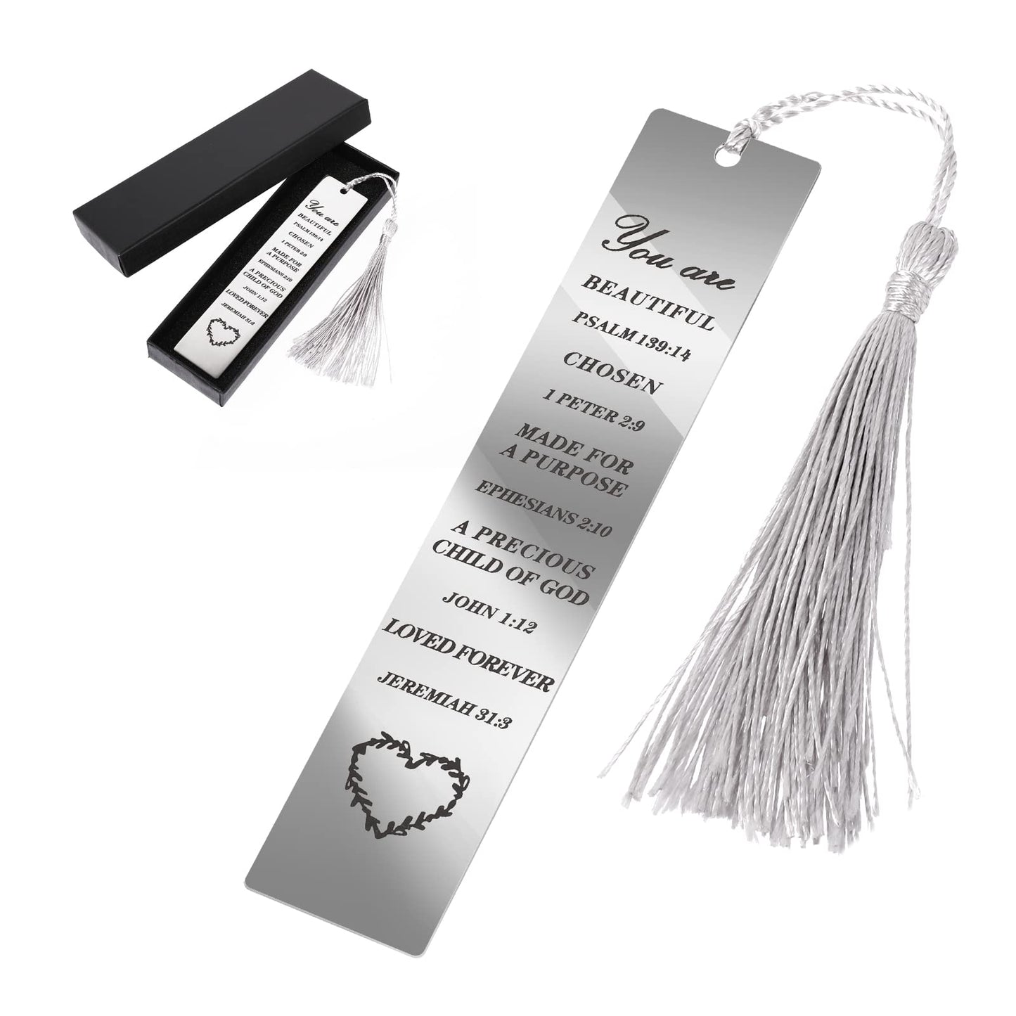 cobee Inspirational Christian Bookmark, Christian Bible Verse Bookmarks with Tassel Inspirational Religious Gifts for Women Stainless Steel Mirror Surface Double Sided Bookmark for Her