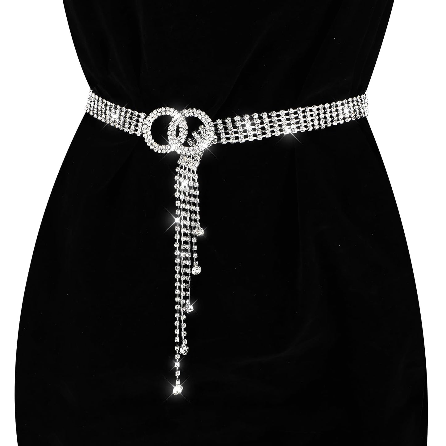 TIESOME Crystal Waist Belt for Women, Adjustable Rhinestone Waist Chain Belt Sparkle O-Ring Waistband Belt for Jeans Dresses