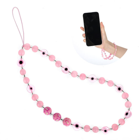 Giantree Evil Eye Phone Lanyard, Beaded Phone Charm Wrist Strap Gemstone Bracelet Mobile Phone Chain Strap Keychain for Men Women(Pink)