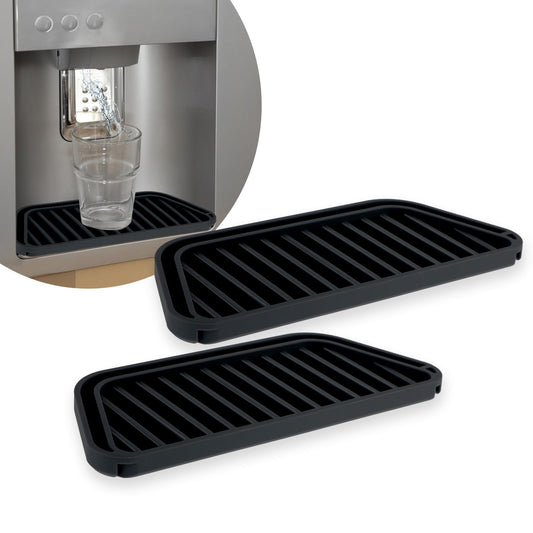 Andibro Refrigerator Water Drip Tray, 2Pcs Silicone Drip Catcher Tray 2 in 1 Cuttable Fridge Water Dispenser Drip Tray for Coffee Machine Refrigerator Water Tray(Black)